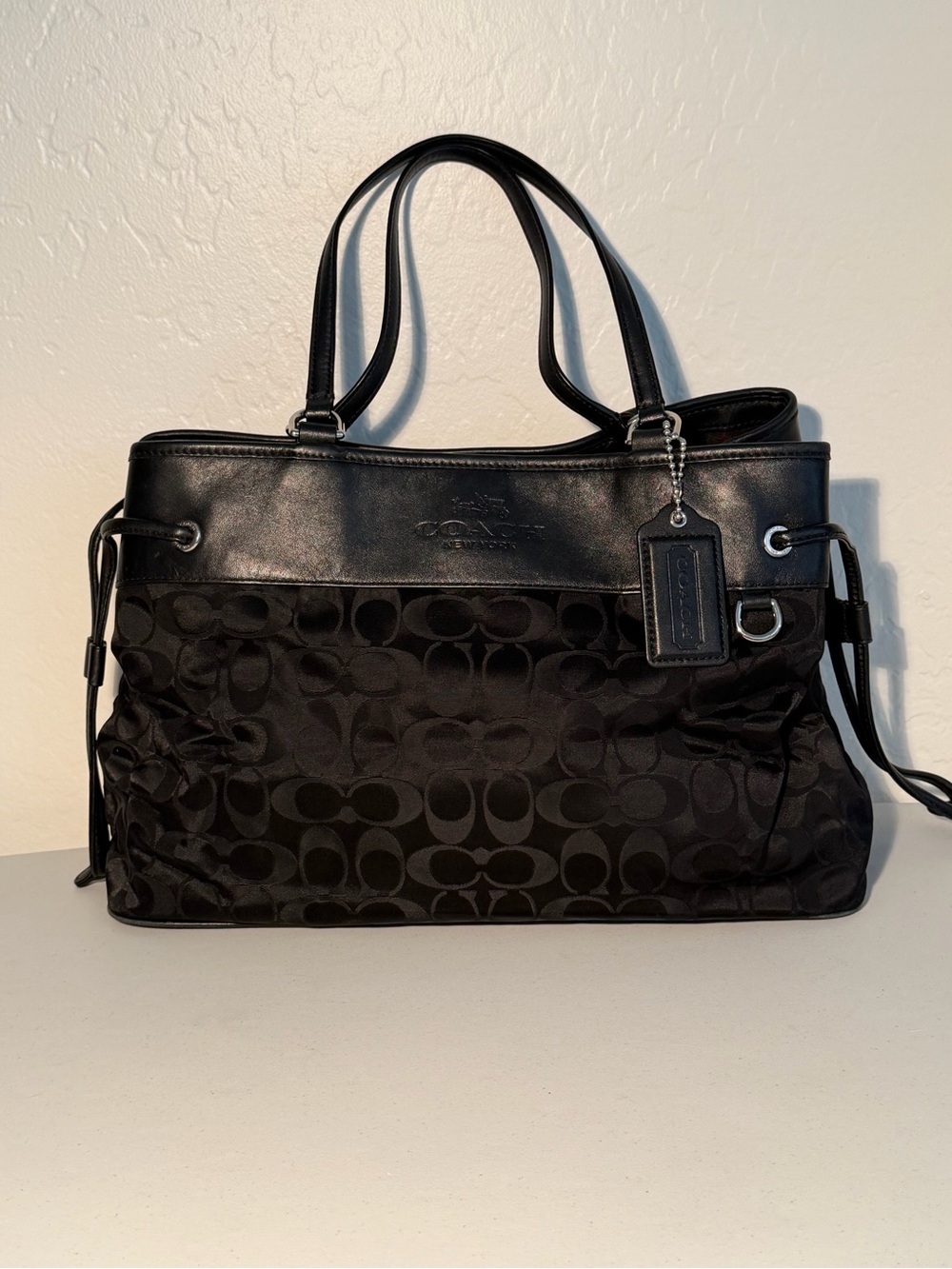 Coach Black Signature Drawstring Carryall Bag